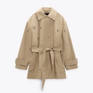 RARE NWT $169 Zara Jewel Trench Coat with Rhinestone Appliques - Size Small